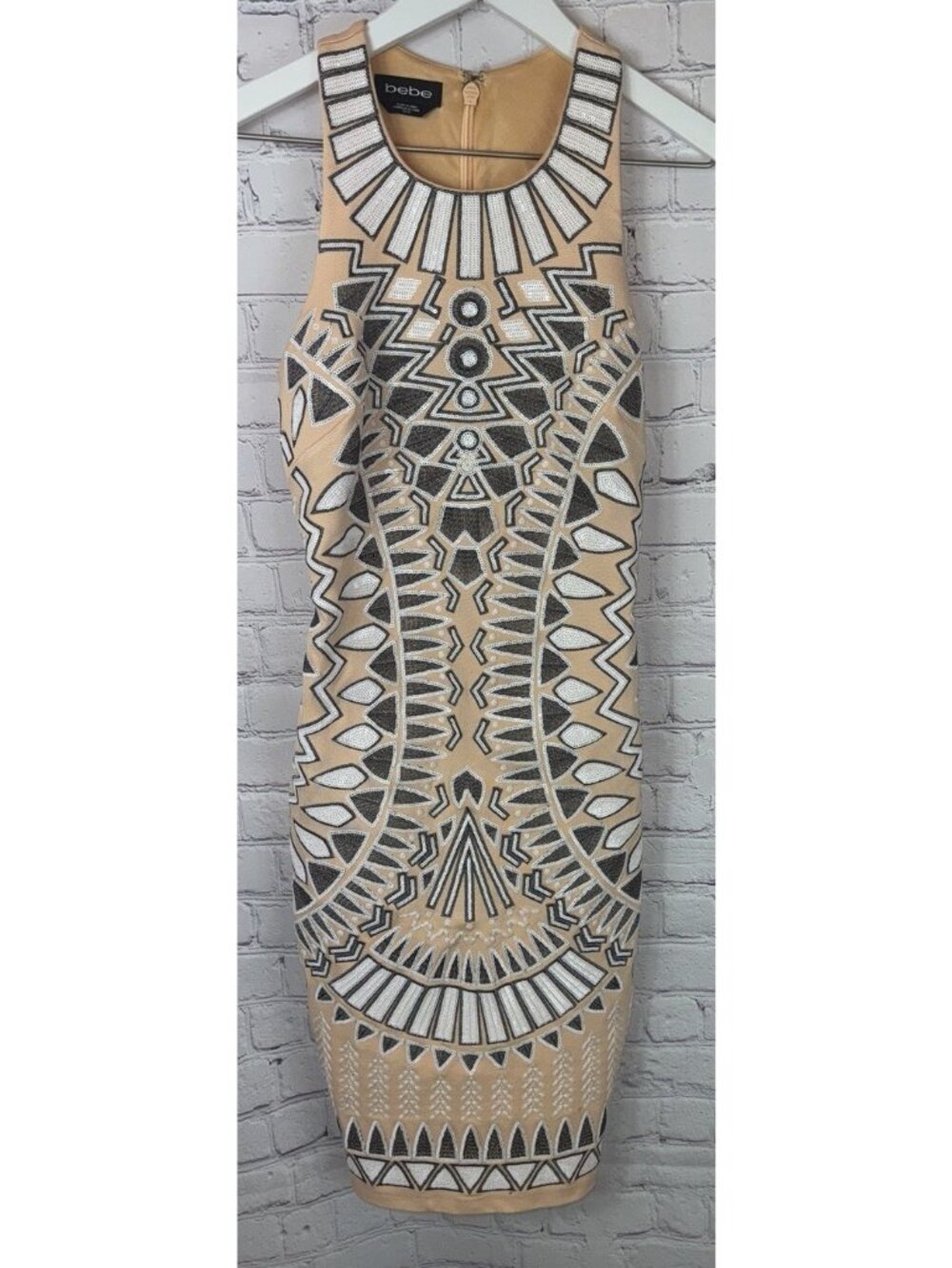 BEBE Couture Sequin Beaded Midi Dress Tan Size XS Women’s